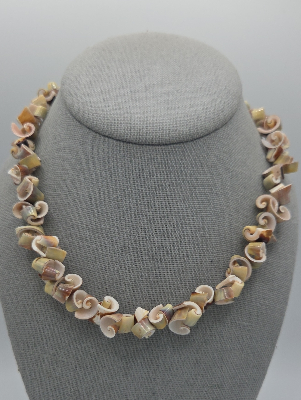 5 for $25! Vintage Handmade Shell Spiral Necklace in Natural Beige and Pink
